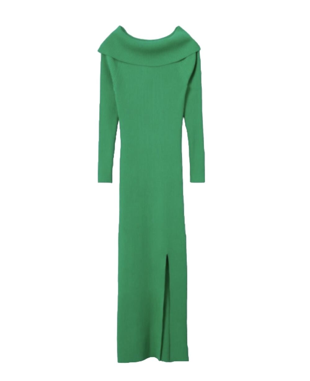 Mango Ribbed Boat Neck Dress / Green- Size 6